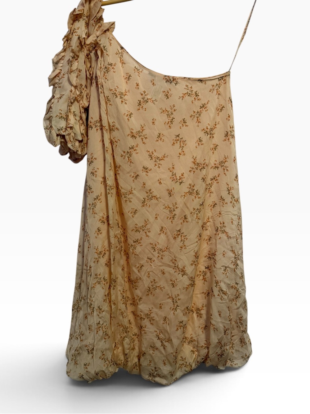 Krizia - Designer Made in Italy -Beige Floral One-Shoulder Dress - Size Small